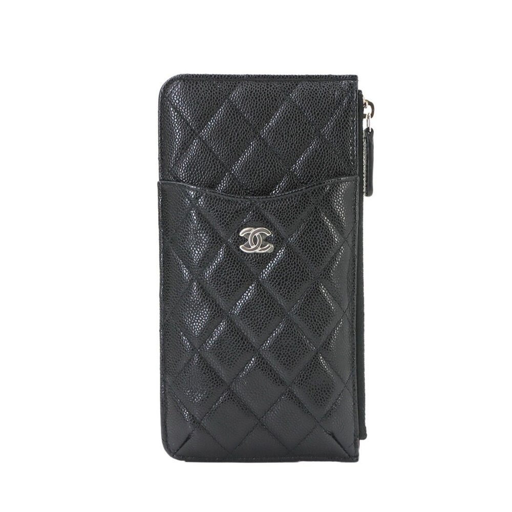 Chanel Matelassé Classic Multi Handbag Pouch, Caviar Leather, Black, Silver H...